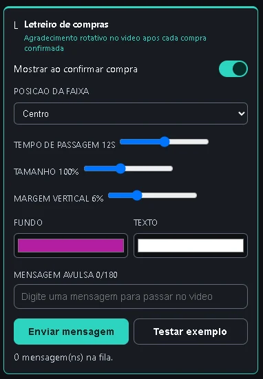 Configuração do letreiro de compras do Live Copilot
