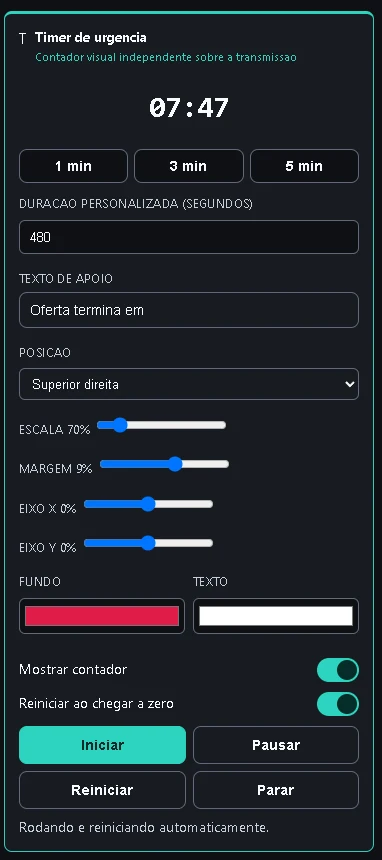 Timer visual configurável do Live Copilot