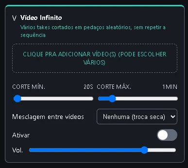 Configuração de trechos aleatórios de vídeo no Live Copilot